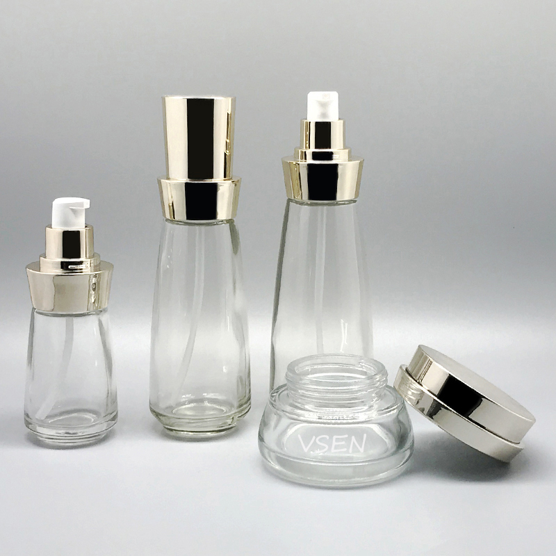 新款套裝瓶子  豬肝色化妝品玻璃瓶 綠色漸變膏(圖6)